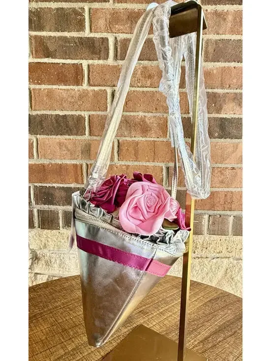 🌸 Betsey Johnson Kitsch Somethin New Bouquet Pink Silver Crossbody Bag NWT - Picture 13 of 14